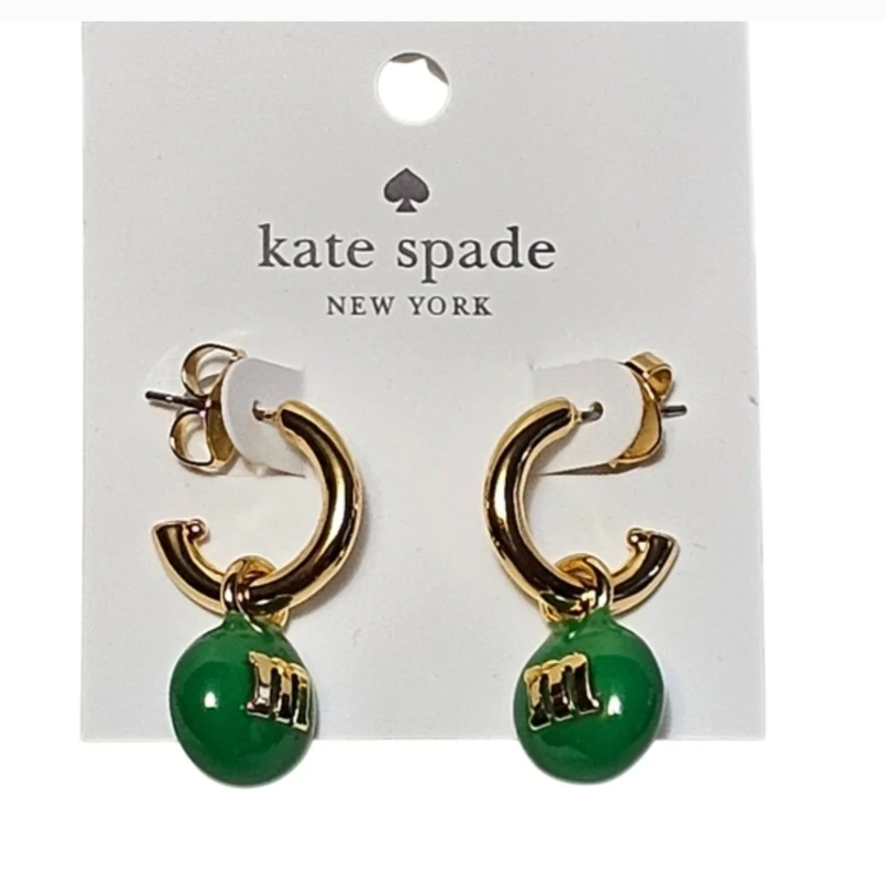 💚▪️Kate Spade▪️ Gold and Green M&M's Charm Huggie Earrings